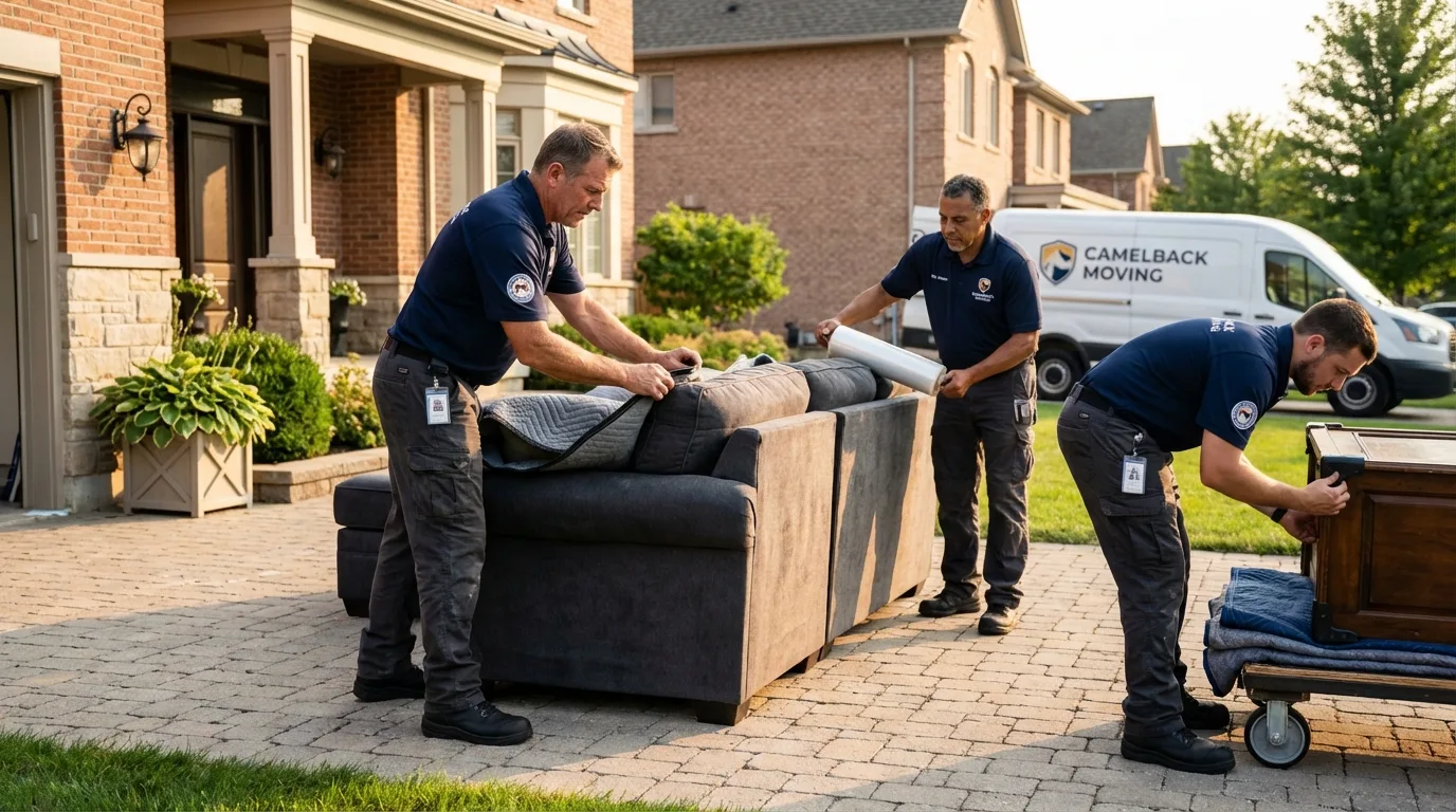 Large estate moving crew wrapping furniture in Petersburg, IL