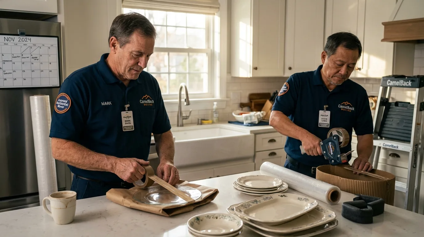 Professional crew packing kitchen dishware in Petersburg, IL